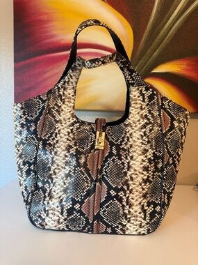 Brahmin Python-Print Shoulder Bag in Brown and Black